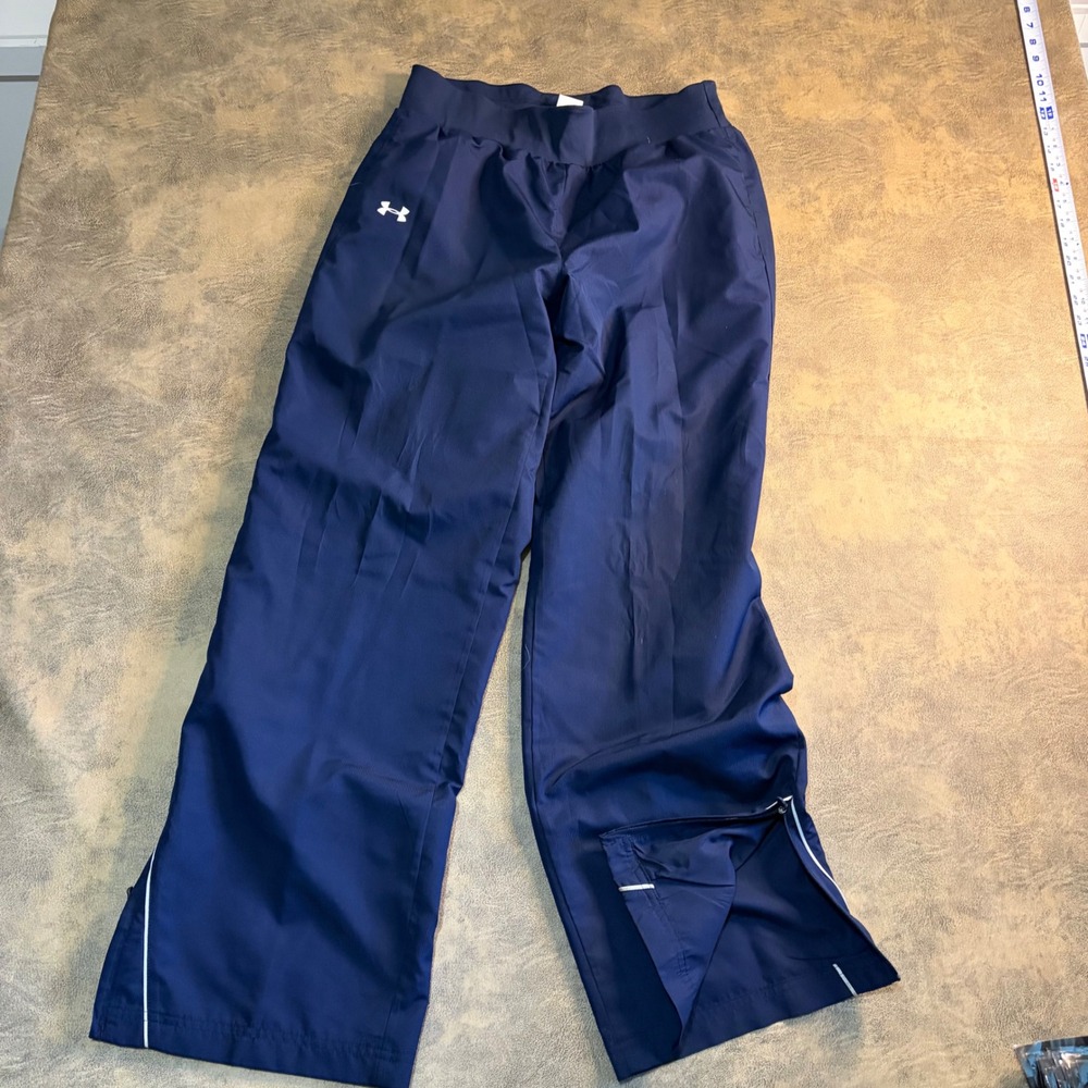 Under Armour Track Pants Womens Medium Navy Blue Allseasongear Loose Fit 1239021